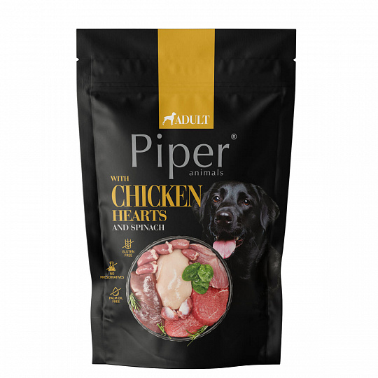 NEW PIPER s kuřecími srdíčky a špenátem, kapsička pro psy 500 g