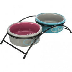 Set keramických misek se stojánkem 2 × 0,3 l / ø 12 cm světle šedá/tmavě růžová/světle modrá Set keramických misek se stojánkem 2 × 0,3 l / ø 12 cm světle šedá/tmavě růžová/světle modrá