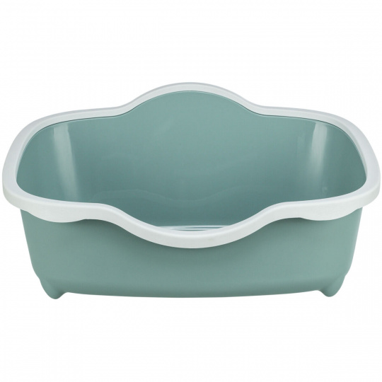 Toaleta pro kočky DAVIO, s okrajem,  56 x 26 x 39 cm , šalvějová/bílá