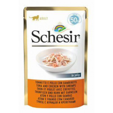 Schesir Cat kapsa Adult tuňák/kuře/krevety 50g Schesir Cat kapsa Adult tuňák/kuře/krevety 50g