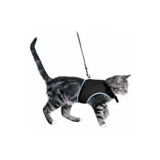 Postroj kočka vesta 36-54cm/1,20m černá TR