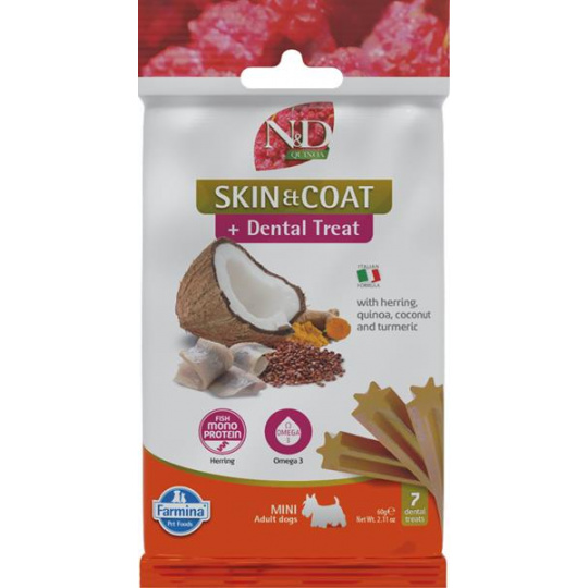 Pamlsok Farmina Quinoa Dog Skin Coat Herring Adult Mini 60g