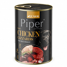 NEW PIPER JUNIOR s kuřecími žaludky a červenou řepou, konzerva pro štěňata, 400 g