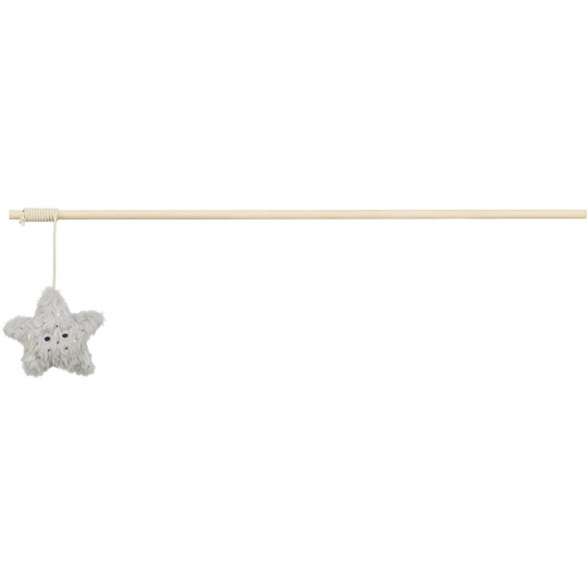 Vánoční hrací prut s hvězdičkou a catnipem,  48 cm, plyš/dřevo, šedá