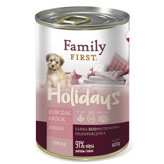 FAMILY FIRST Holidays Junior Chicken, rabbit, apple  - Mokré krmivo pro psy - 400 g