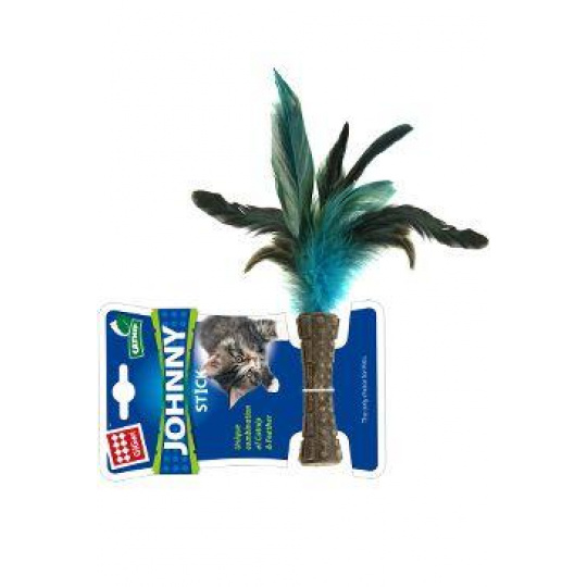 Hračka kočka GiGwi  Johnny Stick Catnip s modrým peří