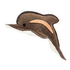 Delfín 22 cm, kožená robustní hračka, hnědošedá/bílá, HipHop Dog