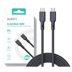 AUKEY CB-KCC102 USB-C Type-C Power Delivery PD 100W 5A 1.8m Kevlar Černá