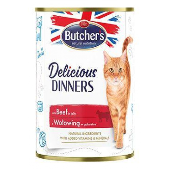 Butcher's Cat Delic.Dinners hovězí v želé konz. 400g Butcher's Cat Delic.Dinners hovězí v želé konz. 400g