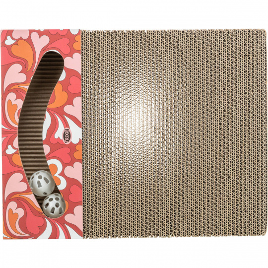 Škrabací karton VALENTINE, s míčky a catnipem, 38 x 5 x 30 cm, červená - LIMITOVANÁ NABÍDKA