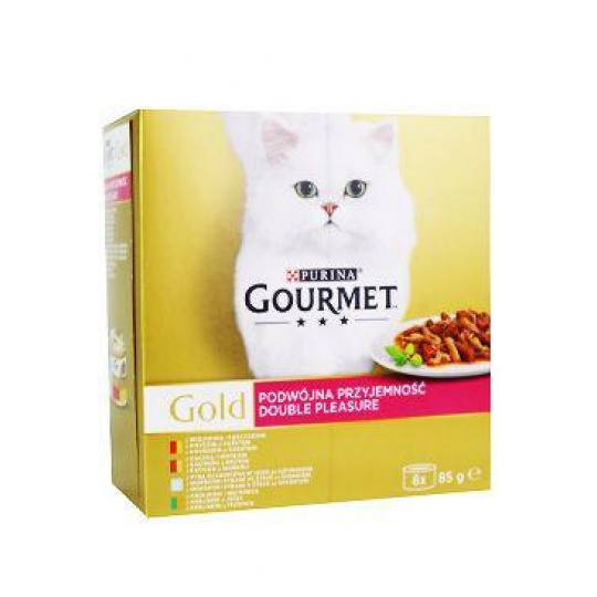 Nestlé GOURMET GOLD Multipack hovädzie s kuraťom, králik s pečeňou, morské ryby so špenatom, kačica s morkou konz.8x85 g