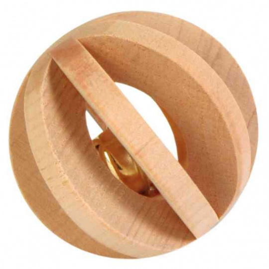 Dřevěný míček s rolničkou, hračka pro morče, králíka 6 cm