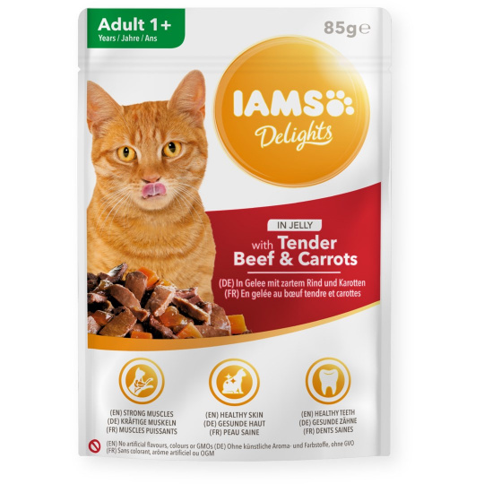 IAMS Delights Adult Beef with carrot in jelly - mokré krmivo pro kočky - 85g