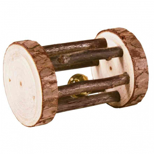 Dřevěný váleček s rolničkou pro morčata a králíky, dřevo s kůrou,  o 5 × 7 cm