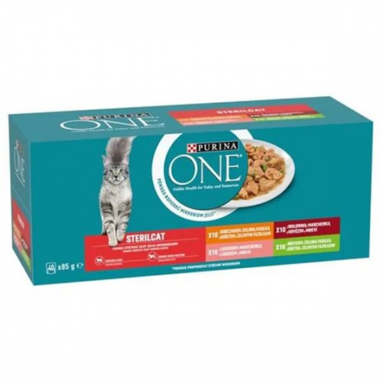 Nestle PURINA ONE cat Multipack Sterilcat mini filetky s hovädzím & kuraťom & lososom & morkou v šťave 40 x 85g