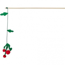 Xmas świąteczna wędka dla kotów 48 cm, z jemiołą, grzechocząca, drewno/poliester Xmas świąteczna wędka dla kotów 48 cm, z jemiołą, grzechocząca, drewno/poliester