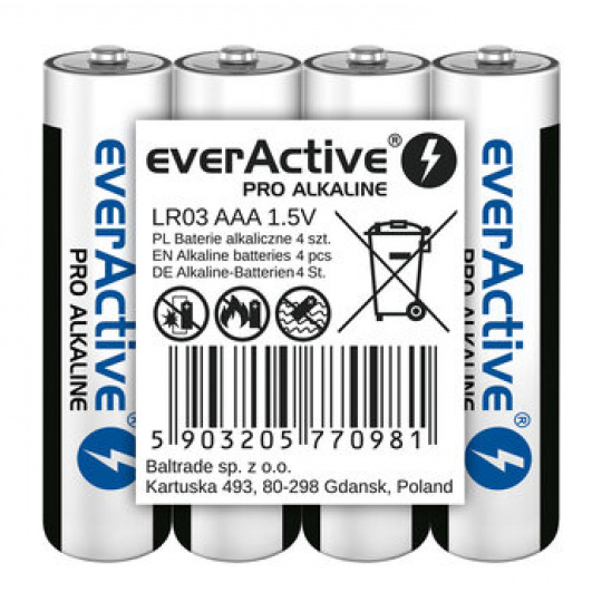 Alkalické baterie AAA / LR03 everActive Pro- zásobník 4 ks.