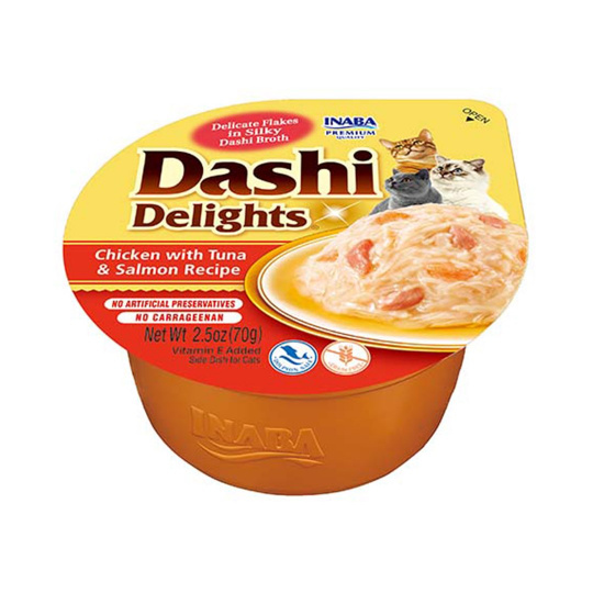 INABA Dashi Delights kuřecí vývar z tuňáka a lososa - pamlsek pro kočky - 70g