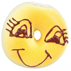 Bagel s obličejem, latexová hračka se zvukem, ø 6 cm Bagel s obličejem, latexová hračka se zvukem, ø 6 cm