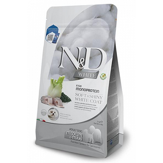 Farmina N&D dog WHITE (GF) adult med/max, sea bass, spirulina & fenel 2 kg
