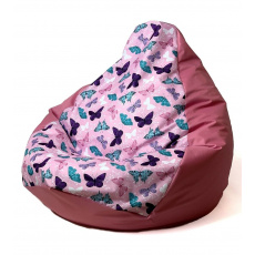 Sako taška pouffe Pear print dark pink-butterfly XL 130 x 90 cm