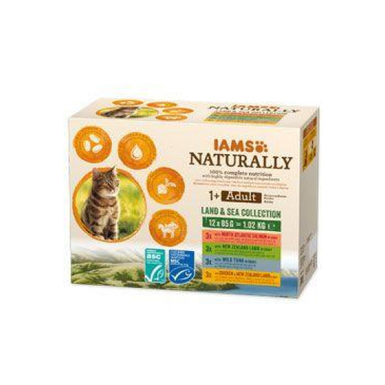 Iams Cat Adult Naturally kapsa Land&Sea in gravy12x85g