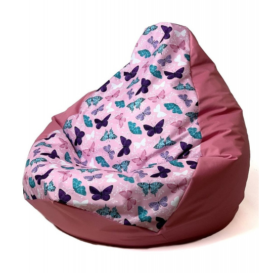 Sako taška pouffe Pear print dark pink-butterfly L 105 x 80 cm