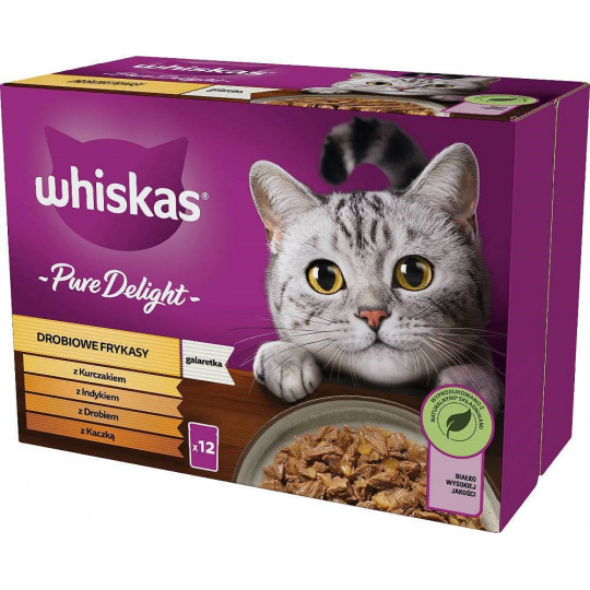 WHISKAS Pure Delight drůbež, kachna, krůta, kuře - vlhké krmivo pro kočky - 12x85 g