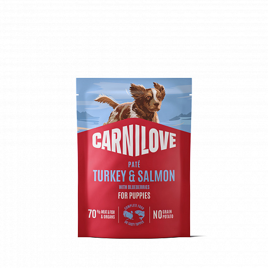 Carnilove Dog Pouch Paté Turkey & Salmon with Blueberries for Puppies 300 g Carnilove Dog Pouch Paté Turkey & Salmon with Blueberries for Puppies 300 g