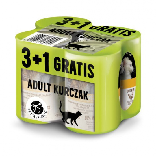 PETREPUBLIC Adult Chicken - mokré krmivo pro kočky - 3 + 1 gratis! 4 x 400g