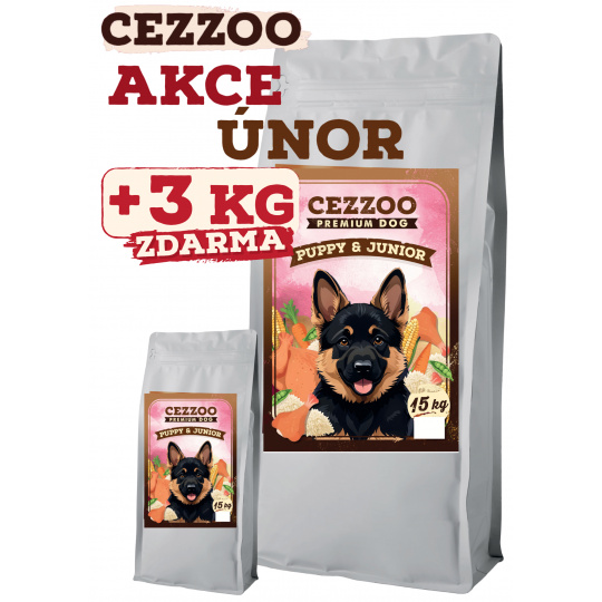 CEZZOO Premium Dog Puppy & Junior 15kg + 3kg