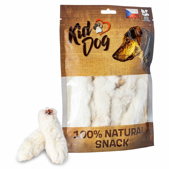 KIDDOG 100% Natural Snack, králičie nožičky so srsťou 12 cm, 10 ks / bal. KIDDOG 100% Natural Snack, králičie nožičky so srsťou 12 cm, 10 ks / bal.