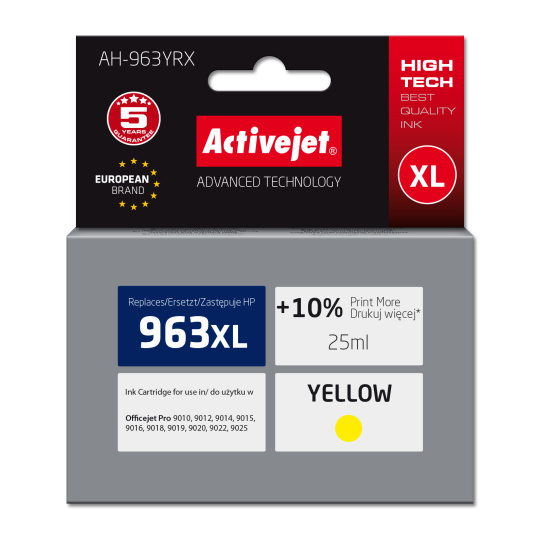 Activejet AH-963YRX inkoust pro tiskárny HP, Náhradní inkoust HP 963XL 3JA29AE; Premium; 1760 stran; žlutý