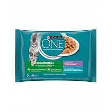 Nestle PURINA ONE cat Multipack Indoor mini filetky s tuniakom a zelenými fazuľkami / s teľacím a mrkvou v šťave NEW 4x85g