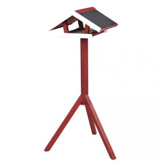 NATURA venkovní krmítko se stříškou, na trojnožce 1,15 m, 65 x 46 cm, borové dřevo, červená/bílá 
