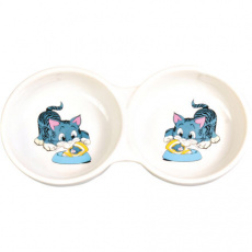 Keramická dvojmiska, malovaná, motiv kočka 2x150ml/11cm Keramická dvojmiska, malovaná, motiv kočka 2x150ml/11cm