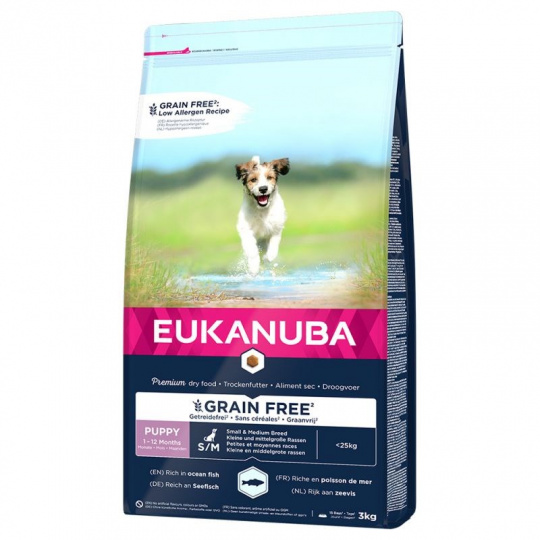 EUKANUBA Grain Free Puppy Small/Medium Breed Ocean Fish - suché krmivo pro psy - 3 kg