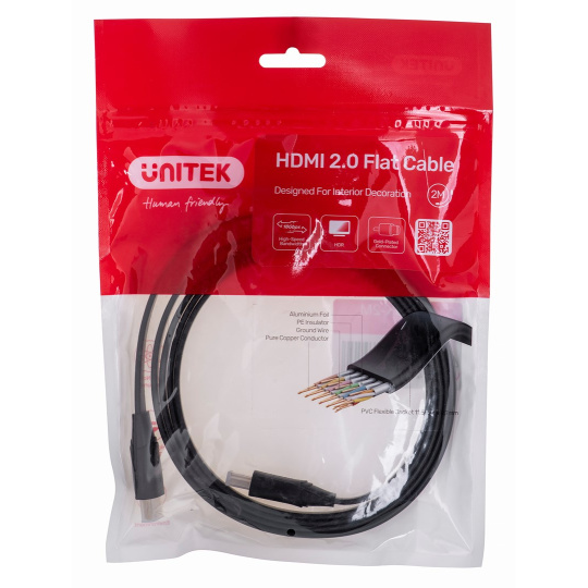 UNITEK KABEL HDMI 2.0 4K60HZ,PLOCHÝ,2M,C11063BK-2M