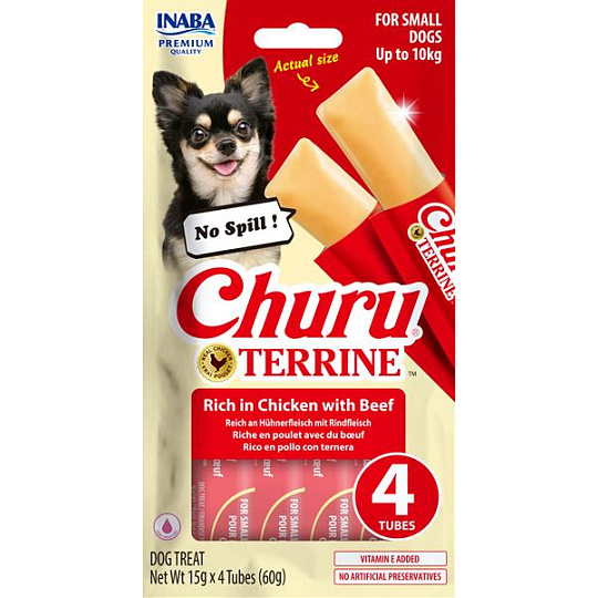 Pamlsok Inaba Churu Terrine dog kura s hovädzím 4 x 15 g