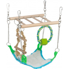 Závěsný žebřík s pelíškem a bavlněným kruhem pro hlodavce Závěsný žebřík s pelíškem a bavlněným kruhem pro hlodavce