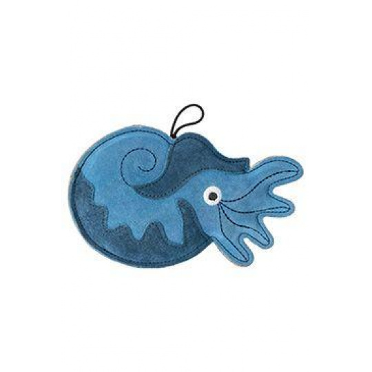 Hračka pes LEATHER NAUTILUS kůže, modrá 21cm Kiwi