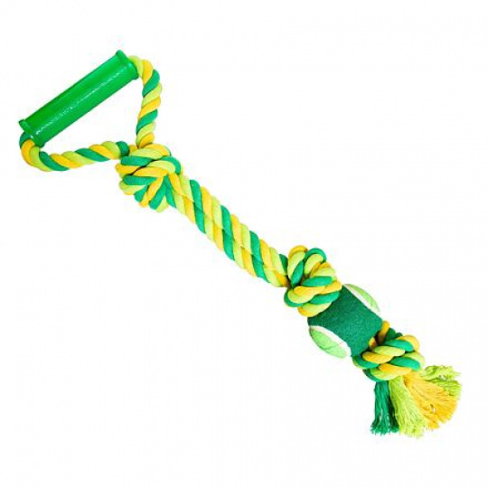 Přetahovadlo s rukojetí HipHop Dog 3 uzly, tenisák 45 cm / 310 g limetová, zelená