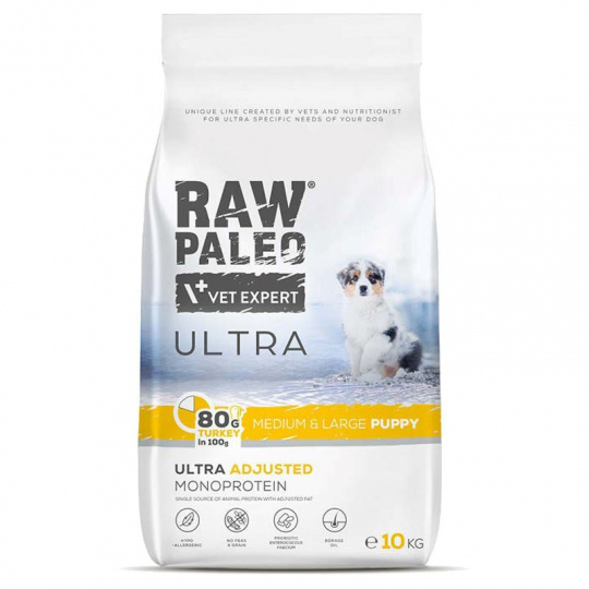 RAW PALEO Ultra Medium&Large Puppy Turkey - suché krmivo pro štěňata - 10 kg