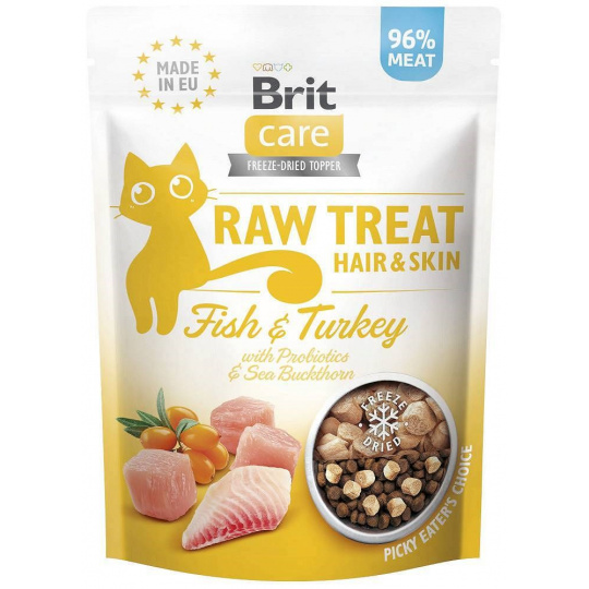 BRIT Care Raw Treat Hair&Skin fish with turkey - pamlsek pro kočky - 40g