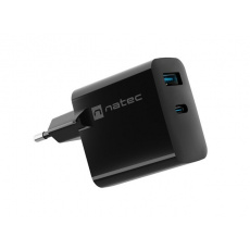 NATEC RIBERA GAN CHARGER 1x USB-A + 1x USB-C 45W ČERNÁ