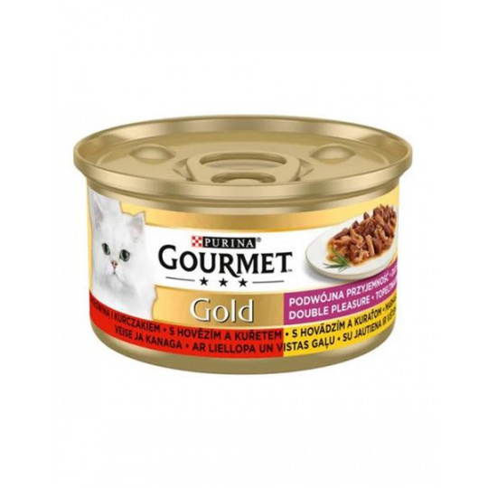 Nestlé GOURMET GOLD cat hovädzie&kura kúsky šťava konz.12x85 g
