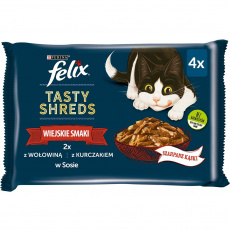 FELIX Tasty Shreds s hovězím a kuřecím masem - 4x 80g