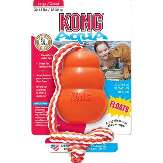 Hračka Kong Dog Aqua Granát s lanom oranžový, plávajúci, guma prírodná, L