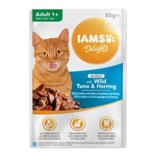 Iams Cat Adult Delights kapsa Tuna&Herring in jelly85g