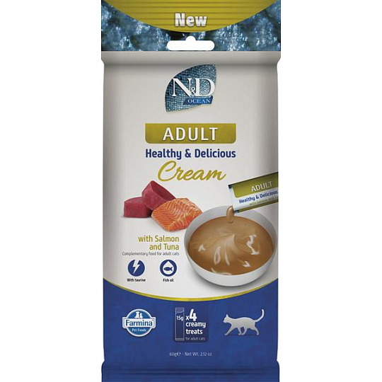 Maškrta Farmina Creamy N&D Ocean Cat with Tuna & Salmon Adult 60 g